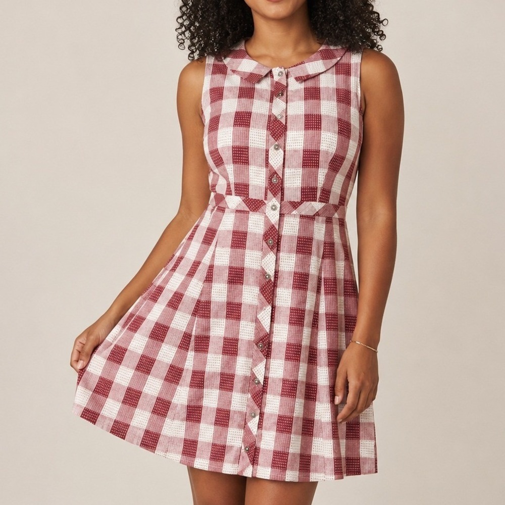 ModCloth Carousel Cutie Gingham Linen Dress Peter Pan Collar Cottagecore 6